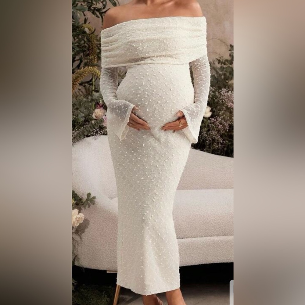 Off-Shoulder Maternity Dress in Cream